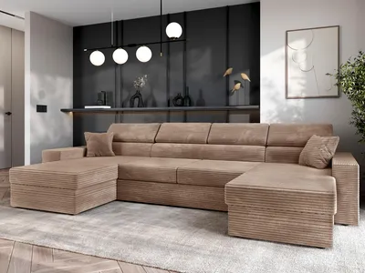 Produktbild von AX LIVING Belek Sofa U Form Cord Kaffeefarbe Bettkasten Schlaffunktion