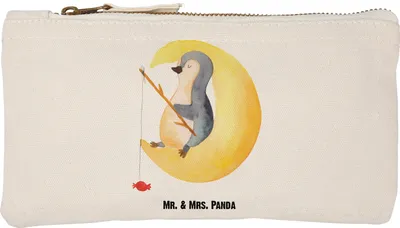 Produktbild von Mr. & Mrs. Panda Mäppchen Pinguin Mond Größe S Klein - Weiß - Geschenk, Erschöpft, Etui, Spruch, Waschtasche, pencil case, Stiftemäppchen, kosmetiktäschchen, Angel