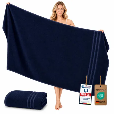 Produktbild von Komfortec Badetuch 100x200 cm aus 100% Baumwolle, Saunatuch XXL, Weich, Groß, Frottee, Schnelltrocknend, Navyblau, KI-generiertes Bild