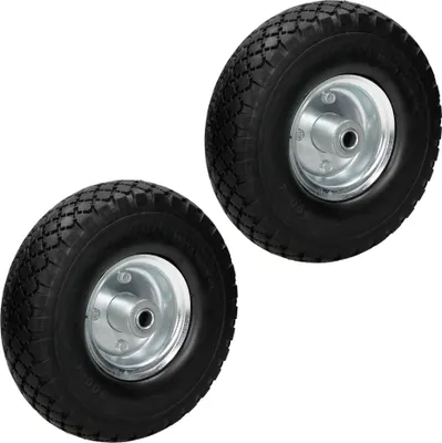 Produktbild von ECD Germany 2er Set Sackkarrenrad Blockprofil aus pannensicherem PolyurethanVollgummi, 3.00-4 / Ø260x85mm, mit Kugellager und Stahlfelge, 120kg Tragkraft, Schwarz