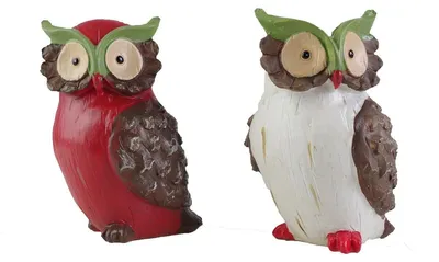 Produktbild von Eulen aus Polyresin rot und weiß 11x7x8cm Dekofigur Eule 2Stück