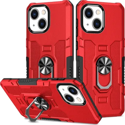 Produktbild von iPhone 13 Hülle, Dual Layer Robuste Rüstung Ringhalter Ständer Schutzhülle für iPhone 13 Rot
