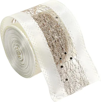 Produktbild von Champagnergoldenes, drahtverstärktes Satinband mit Glitzerkanten, 6,35 cm breit, ideal für Hochzeiten, Weihnachtsbaumdekoration, Geschenkverpackungen, Schleifen, Kränze, Girlanden und DIY-Bastelarbeiten.