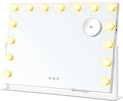 Obrázok produktu pre SONGMICS kozmeticke zrkadlo s osvetlenim, 58 x 43 cm, 15 LED ziaroviek, 3 farby svetla, dotykove ovladanie, USB, biele