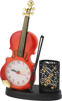 Imagen del producto de Despertador con forma de violín, estilo retro, con función de sacapuntas y mesa. Reloj de noche original con forma de violín, ideal para amantes de la música. Color marrón