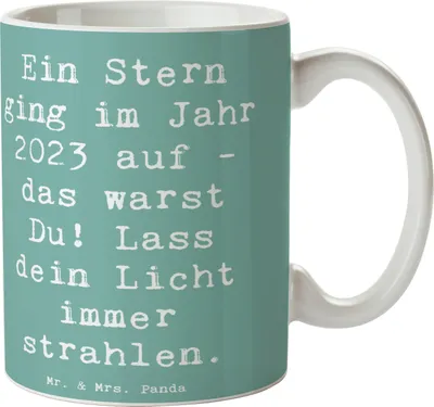 Produktbild von Mr. & Mrs. Panda Teetasse Spruch 2023 Geburtstag Stern - Meeresbrise - Geschenk, liebevolle Verbundenheit, schöne tasse, Geburtstagsfeier, Geburtstagsgeschenk, Alter