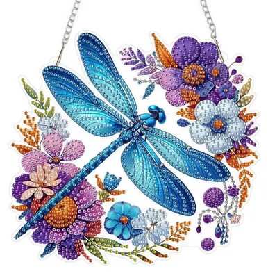Image de Tableaux à peindre par strass, motif libellule et fleur, 5D, décorations avec chaîne
