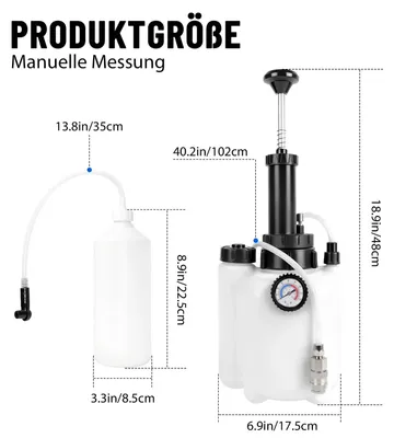 Immagine prodotto di Dispositivo per lo spurgo dei freni e della frizione - Apparecchio per lo spurgo dei freni a pressione, capacità 3 litri - Contenitore per il liquido dei freni con sistema di aspirazione e riempimento - Adatto per veicoli europei