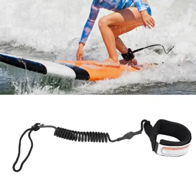 Imagen del producto de Correa de seguridad para surf de 1,5 metros | Cuerda de poliuretano, 5 mm de grosor y correa ajustable para el tobillo | Ligera y flexible | Ideal para tablas de surf, SUP y bodyboard – incluye cuerda para remo (negra)