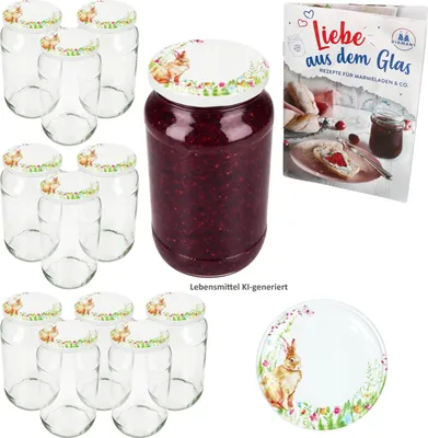 Produktbild von 12er Set Sturzglas 1062ml Einmachglas Osterfreude Deckel Ostern Heft