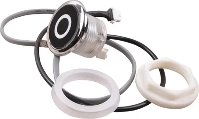 A close-up studio shot of a LED underwater light with its accessories, set against a white background.