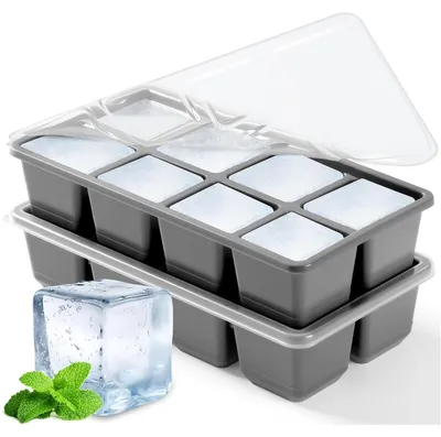 Obrázek produktu pro Silikonová forma na ledové kostky s víčkem - 16 kostek - 4,5 x 4,5 x 4 cm - Šedá - Sada 2 kusů