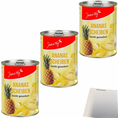 Produktbild von Jeden Tag Ananas Scheiben leicht gezuckert 3er Pack (3x580ml Dose) + usy Block