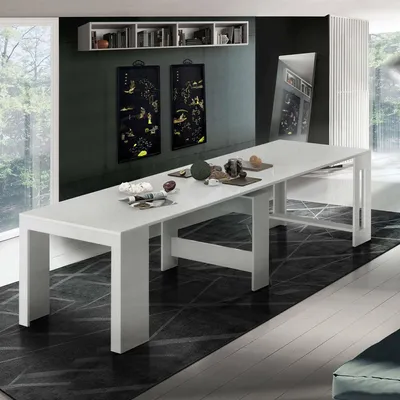Immagine prodotto di Dmora Consolle Allungabile Anello 90x300x77h cm Bianco Larice Lucido, 12 Posti Allungabile Italy