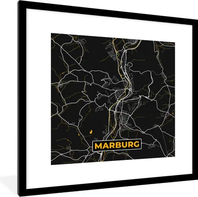 Produktbild von MuchoWow® Gerahmtes Poster Stadtplan - Karte - Marburg - Deutschland - Karte 40x40 cm - Poster mit Schwarzem Bilderrahmen Wandposter Rahmen Foto Bilder - Poster - Plakat im Rahmen
