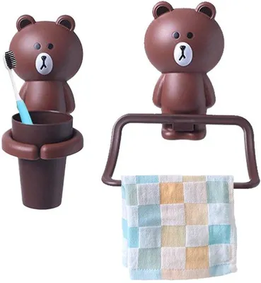 Produktbild von Kinder Tandenborstelhalter Set, braun, Bär, ohne Bohren