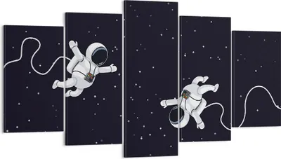 Produktbild von Bild auf Leinwand - Leinwandbild - 5 Teile - Cartoon Astronauten Kosmos - 160x85cm - Wand Bild - Wanddeko - Wandbilder - Leinwanddruck - Bilder - Wanddekoration - Leinwand bilder - EA160x85-4867