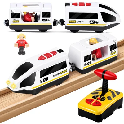 Immagine prodotto di Treno in legno elettrico - Luce e suono - Con telecomando - Locomotiva