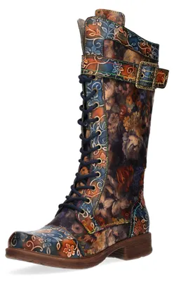 Produktbild von Laura Vita Damen Stiefel aus Leder mit einem mehrfarbigen Blumenmuster Anitao 21, Größe:41 EU, Farbe:Blau