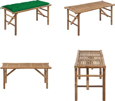 Immagine prodotto di vidaXL Panca da giardino pieghevole con cuscino 118 cm in bambù - Panca da giardino - Panca da giardino - Panca da patio - Panche da patio