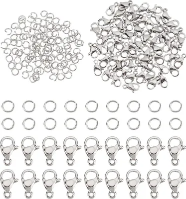 Produktbild von Kettenverschluss, 50 Stück Armband Verschluss mit 120 Biegeringe, Ketten Verschlüsse, Schmuckverschluss, Karabinerverschluss, Verschlüsse für Armband Halskette Anhänger DIY Handarbeit(Silber)