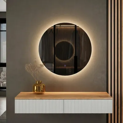 Produktbild von Planetmöbel AMYRA Konsolentisch 100 cm in Gold Eiche / Weiß mit LED Spiegel NOVA 60 cm