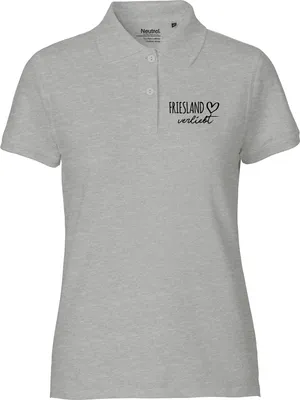 Produktbild von Huuraa Damen Polo Shirt Friesland verliebt M Sport Grey Bio Baumwolle Fairtrade Poloshirt Geschenkidee