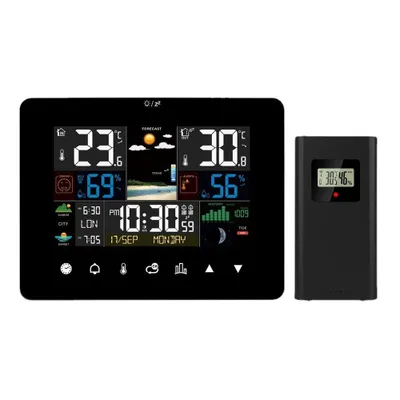 Produktbild von Funk Wetterstation mit Außensensor, Großes Touchscreen Farbdisplay, DCF Funkuhr, Innen Außen Thermometer Hygrometer, Wettervorhersage, Barometer,Alarm