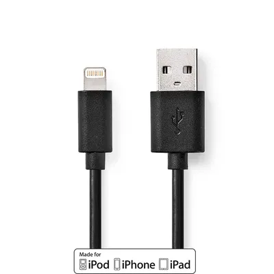 Zdjęcie produktu dla Nedis CCGP39300WT30, 3 m, Lightning, USB A, Męska, Męska, Czarny, Biały