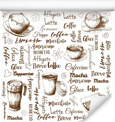 Produktbild von 10m VLIES TAPETE Rolle Esszimmer Kaffee Tassen Becher Aufschriften XXL
