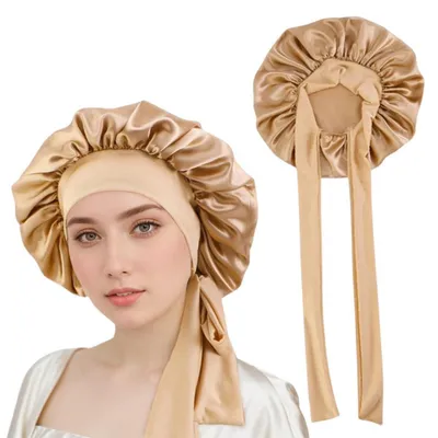 Produktbild von Damen Satin Schlafhaube Verstellbar Elastisch für Haarpflege Gold