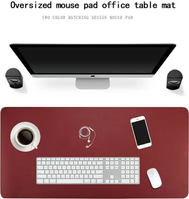 Obrázek produktu pro Multifunkční podložka na stůl, podložka na stůl zPolyuretankůže, 90 cm × 45 cm, podložky pod myš, voděodolná a protiskluzová podložka na stůl pro kancelář a domácnost (černá + červená)