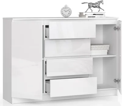 Obrázok produktu pre Komoda 138 cm so 4 zásuvkami a 2 dvierkami, príborník, skriňa, 99 cm vysoká