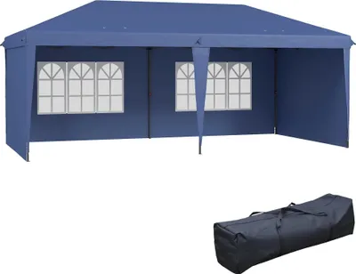Produktbild von Pop-up Faltpavillon - Gartenpavillon - Schneller Aufbau - Größe 6 x 3 m - Abnehmbare Seitenwände (4) - Fenster (2) - Tragetasche - Oxford-Gewebe - Blau