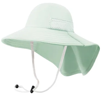 Obrázek produktu pro Sluneční klobouk pro miminka s ochranou krku, velký klobouk, nastavitelný, skládací, s UV ochranou, zelený, vhodný pro věk 3-24 měsíců