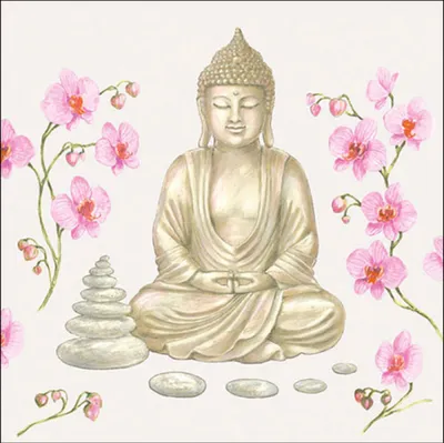 Produktbild von Servietten Papier 33x33cm 3-lagig mit Buddha & Blüten Motiv 20 Stk.