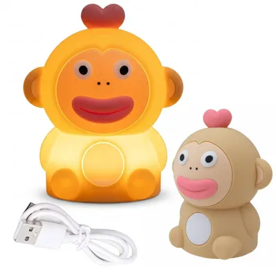 Zdjęcie produktu dla Lampka nocna LED dla dzieci, małpka, bezprzewodowa, ciepłe światło, zasilana USB, w kształcie małpy