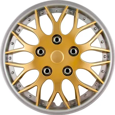 Image de AutoStyle, lot de 4 enjoliveurs pour roues, modèle Missouri, 14 pouces, dorés/argentés, sans rebord