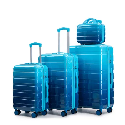 Produktbild von LVHOM 4-teiliges Kofferset Hartschale mit Beautycase, Reisekoffer Set Farbverlauf, Trolley 4 Rollen, Leichtes Handgepäck für Damen Mädchen, Blau