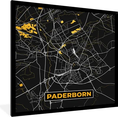 Produktbild von MuchoWow® Gerahmtes Poster Stadtplan - Karte - Paderborn - Gold - Deutschland - Karte 40x40 cm - Poster mit Schwarzem Bilderrahmen Wandposter Rahmen Foto Bilder - Mit Rahmen - Wanddekoration Schlafzimmer