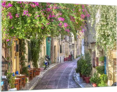 Produktbild von Bilder auf glas - Straße dekoration blumen griechenland - 120x80cm - Glasbilder - Wandbilder - Kunstdruck - Wanddekoration aus Glas - Glas Bilder - Wandbild auf Glas - GAA120x80-2429
