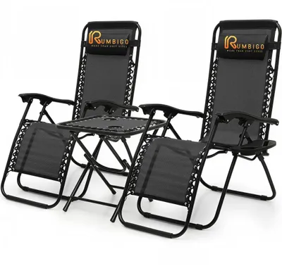 Produktbild von Gartenliege 2er Set Zero Gravity mit Tisch Klappbar Sonnenliege Rumbigo Schwarz
