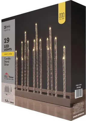 Obrázok produktu pre LED vianočná sviečka, strieborná, 25 x 28,5 cm, vnútorná, teplá biela, časovač