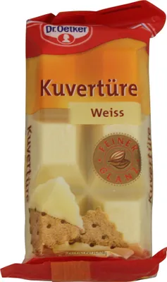 A package of white chocolate couverture.