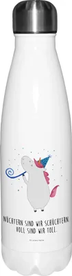 Produktbild von Mr. & Mrs. Panda Wasserflasche Einhorn Party - Weiß - Geschenk, Club, Unicorn, thermosflaschen, Trinkflasche, Fest, isolierflaschen, trinkflaschen, Alkohol, Thermos