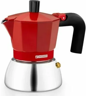 Obrázek produktu pro Monix M863103, Moka konvička, 0,195 l, Červená, Hliník, Nerezová ocel, 3 hrnků, Bakelit