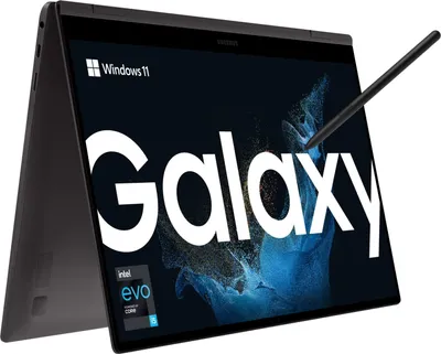 Produktbild von Samsung Galaxy Book2 Pro 360 2-in-1 Notebook, Graphite, 15.6 Zoll Touch AMOLED Full HD, Intel Core i5-1240P, 8 GB Arbeitsspeicher, 25 GB Speicher, S Pen, Windows 11 Home, 21h Akkulaufzeit, Neuwertig