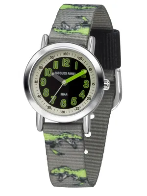 Produktbild von Jacques Farel KPS605 T-Rex Dinosaurier Uhr Junge Kinderuhr Textil grau