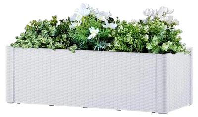 Produktbild von Hochbeet mit Selbstbewässerungssystem Weiß 100x43x33 cm, Palettenrahmen, Hochteich, Gemüsebeet, Kräuterregal Balkon, Blumenbeet, Kräuterspirale, Tomatenbeet, Pflanzhochbeet