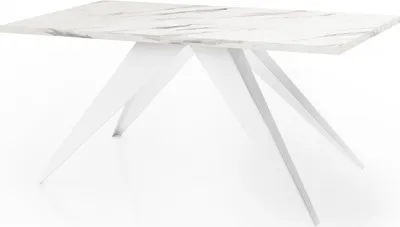 Produktbild von Esstisch Venus im Modern Still, Rechteckig Tisch in Weißer Marmoroptik - Ausziehbar von 140 cm bis 240 cm, Pulverbeschichtete Weiße Metallbeine - 140 x 80 cm - Marmor Weiß